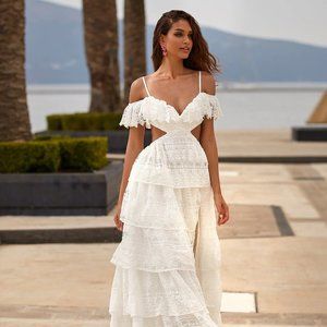 ALAMOUR LILIANA DRESS - White Lace dress with Cut Outs and Off Shoulder